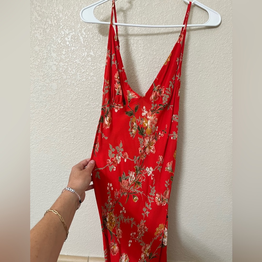 Flynn Skye red/orange floral spaghetti strap maxi